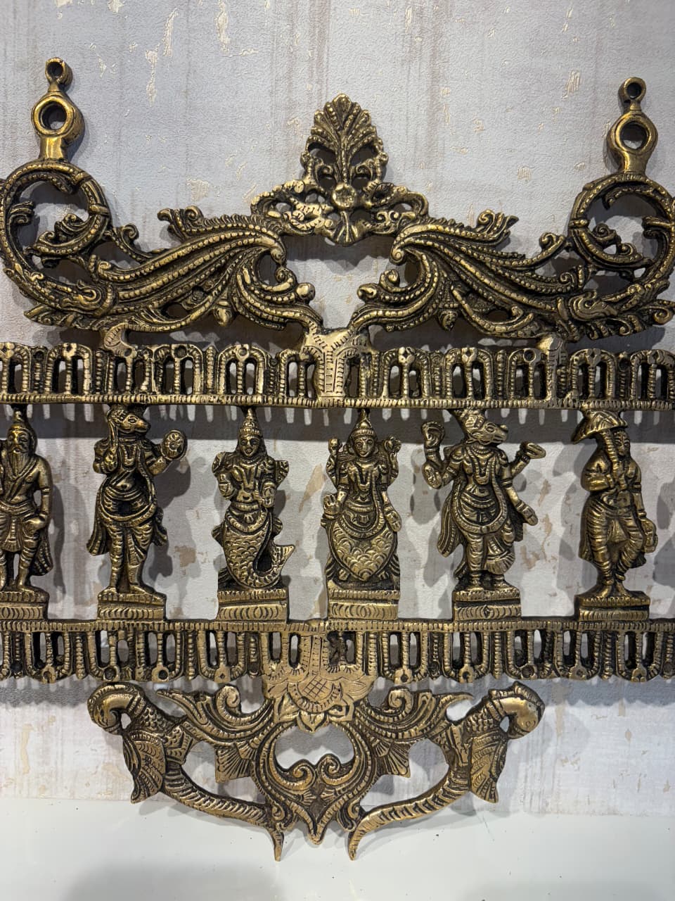 Ornate Brass Dashavatar Wall Hanging - Hindu Deity Procession Decor