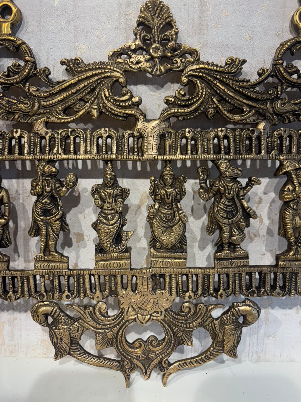 Ornate Brass Dashavatar Wall Hanging - Hindu Deity Procession Decor