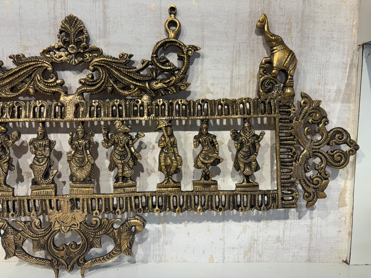 Ornate Brass Dashavatar Wall Hanging - Hindu Deity Procession Decor
