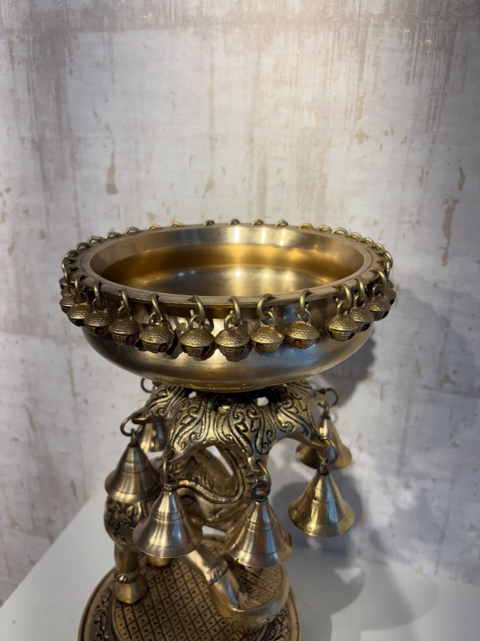Brass Elephant Urli with Bells - Traditional Indian Decorative Bowl