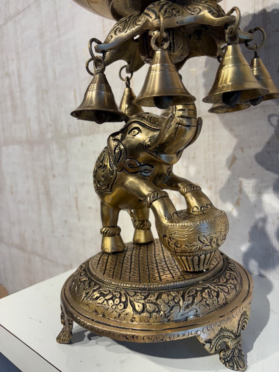 Brass Elephant Urli with Bells - Traditional Indian Decorative Bowl