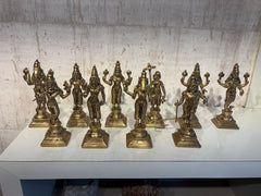 Pure Brass Dashavatara Idol Set 10 Statues) | Vishnu's Ten Avatars Murti Collection