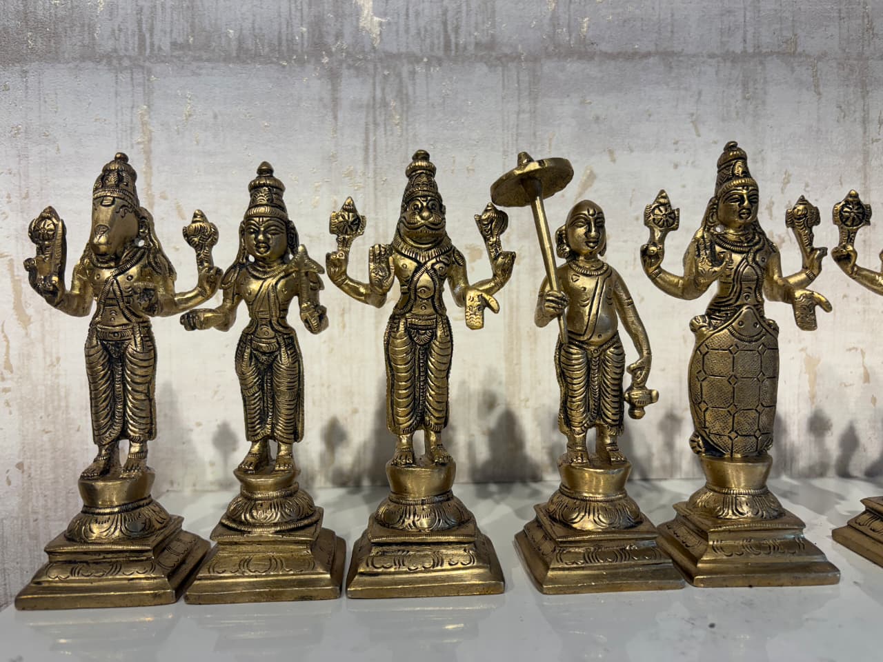 Pure Brass Dashavatara Idol Set 10 Statues) | Vishnu's Ten Avatars Murti Collection