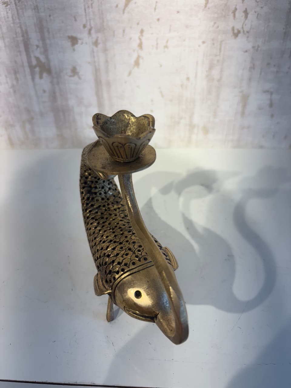 Artistic Brass Fish Oil Lamp (Diya) with Lotus Holder - Traditional Decor