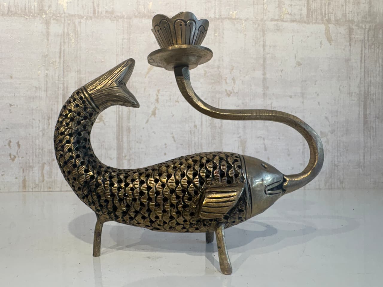 Artistic Brass Fish Oil Lamp (Diya) with Lotus Holder - Traditional Decor