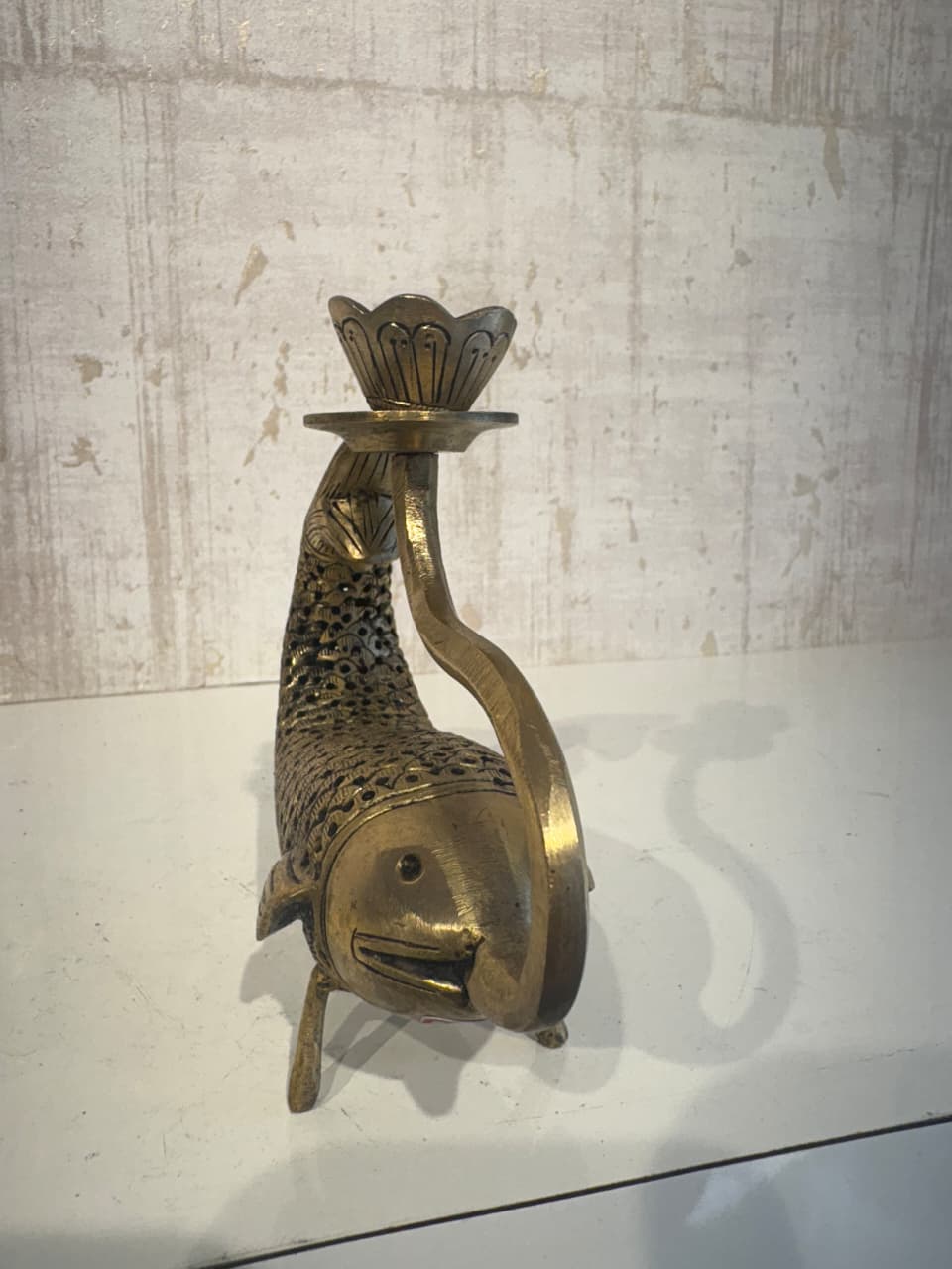 Artistic Brass Fish Oil Lamp (Diya) with Lotus Holder - Traditional Decor