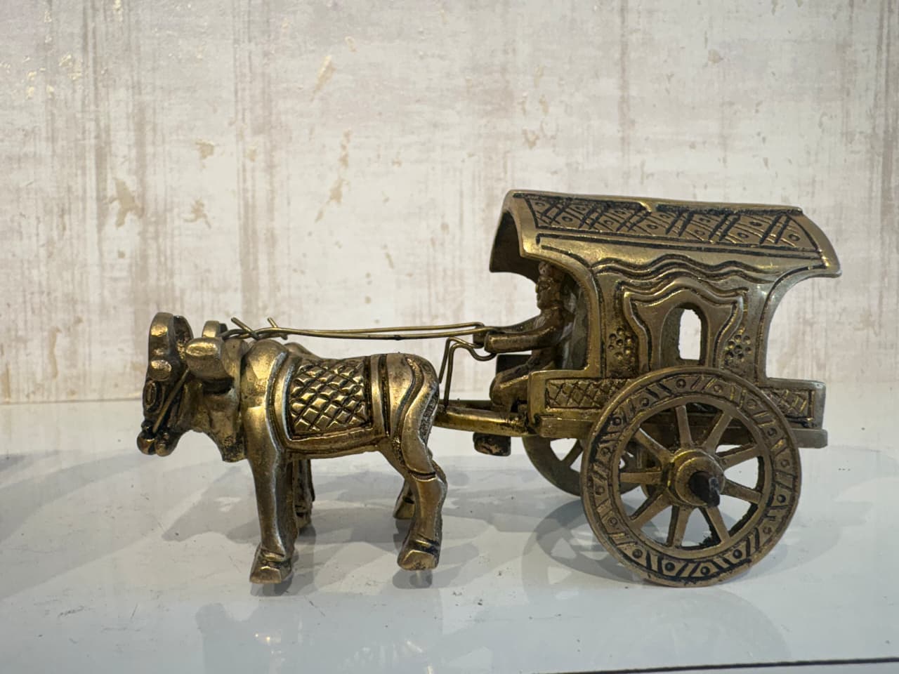 Brass Bullock Cart Figurine with Covered Canopy | Traditional Home Decor Showpiece