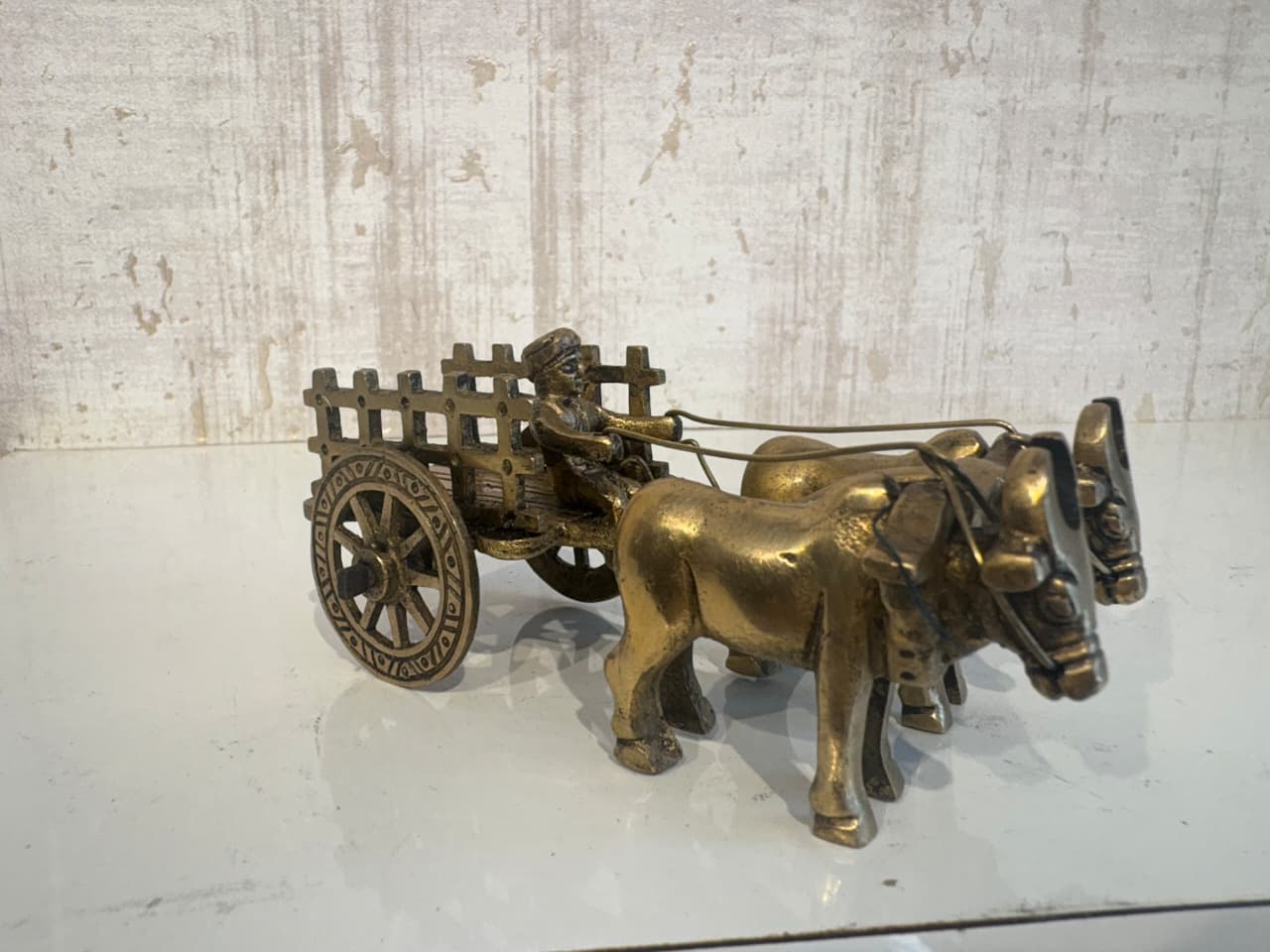 Brass Bullock Cart Figurine with Covered Canopy | Traditional Home Decor Showpiece