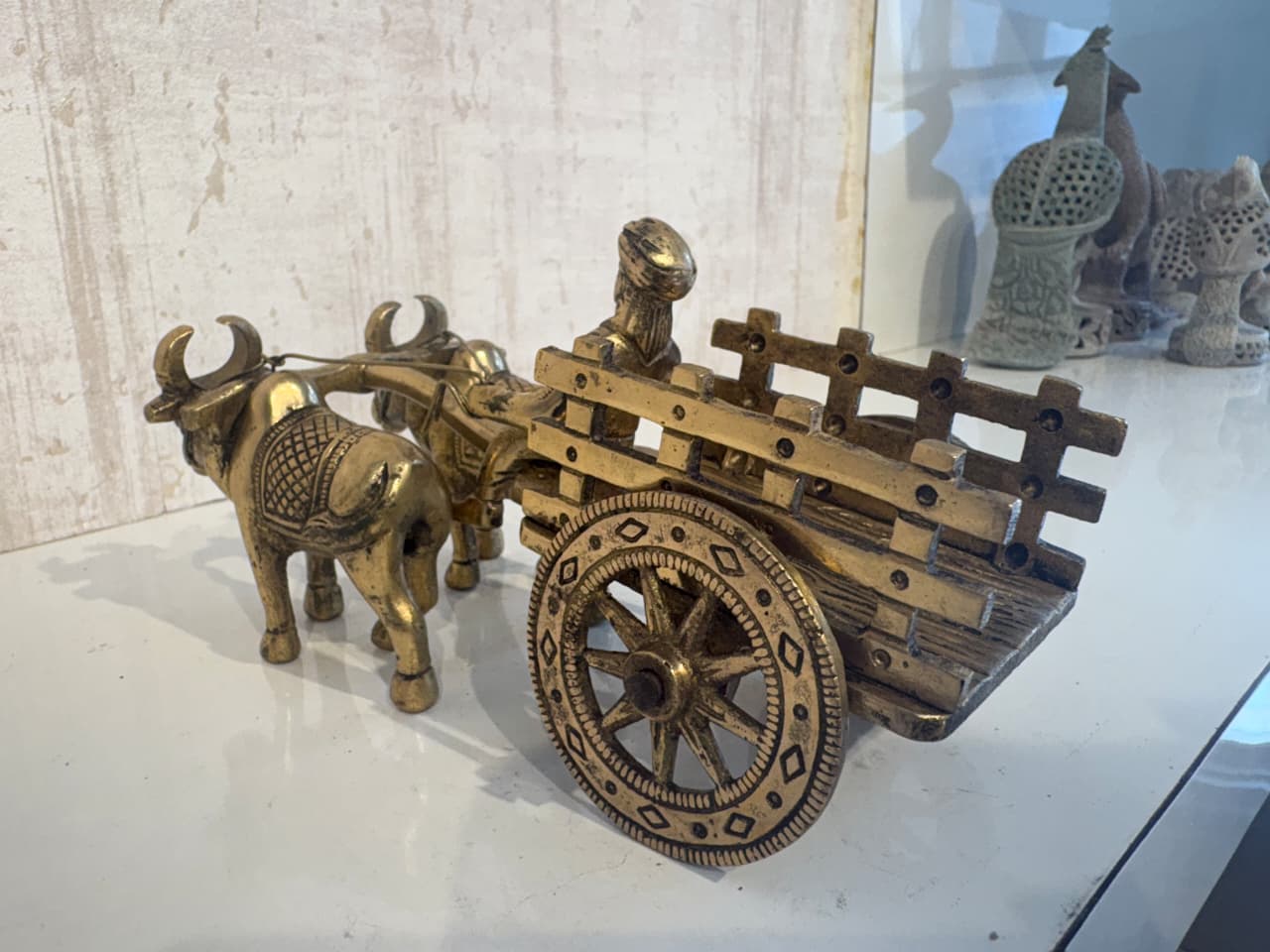 Brass Bullock Cart Figurine with Covered Canopy | Traditional Home Decor Showpiece