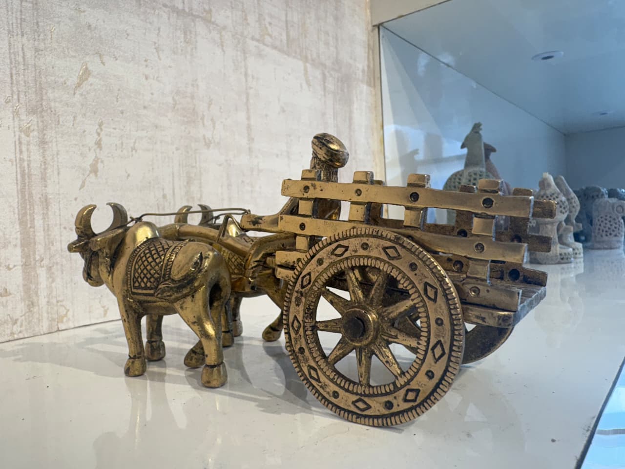 Brass Bullock Cart Figurine with Covered Canopy | Traditional Home Decor Showpiece