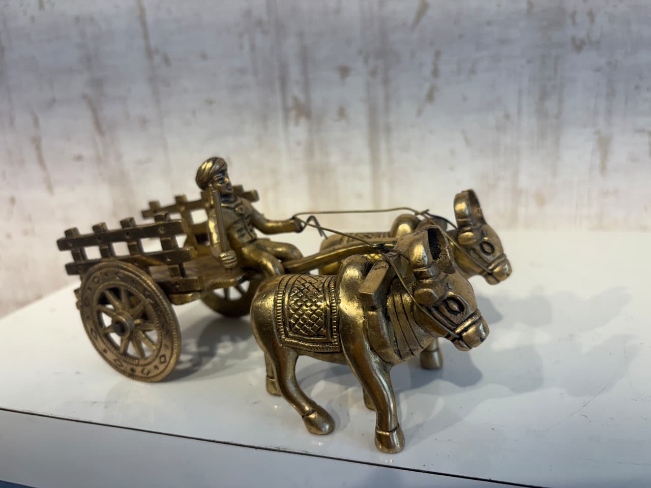 Brass Bullock Cart Figurine with Covered Canopy | Traditional Home Decor Showpiece