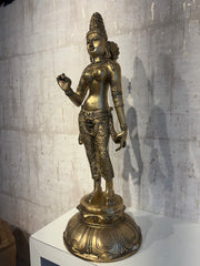 Elegant Brass Devi Lakshmi Statue - Divine Indian Goddess Sculpture