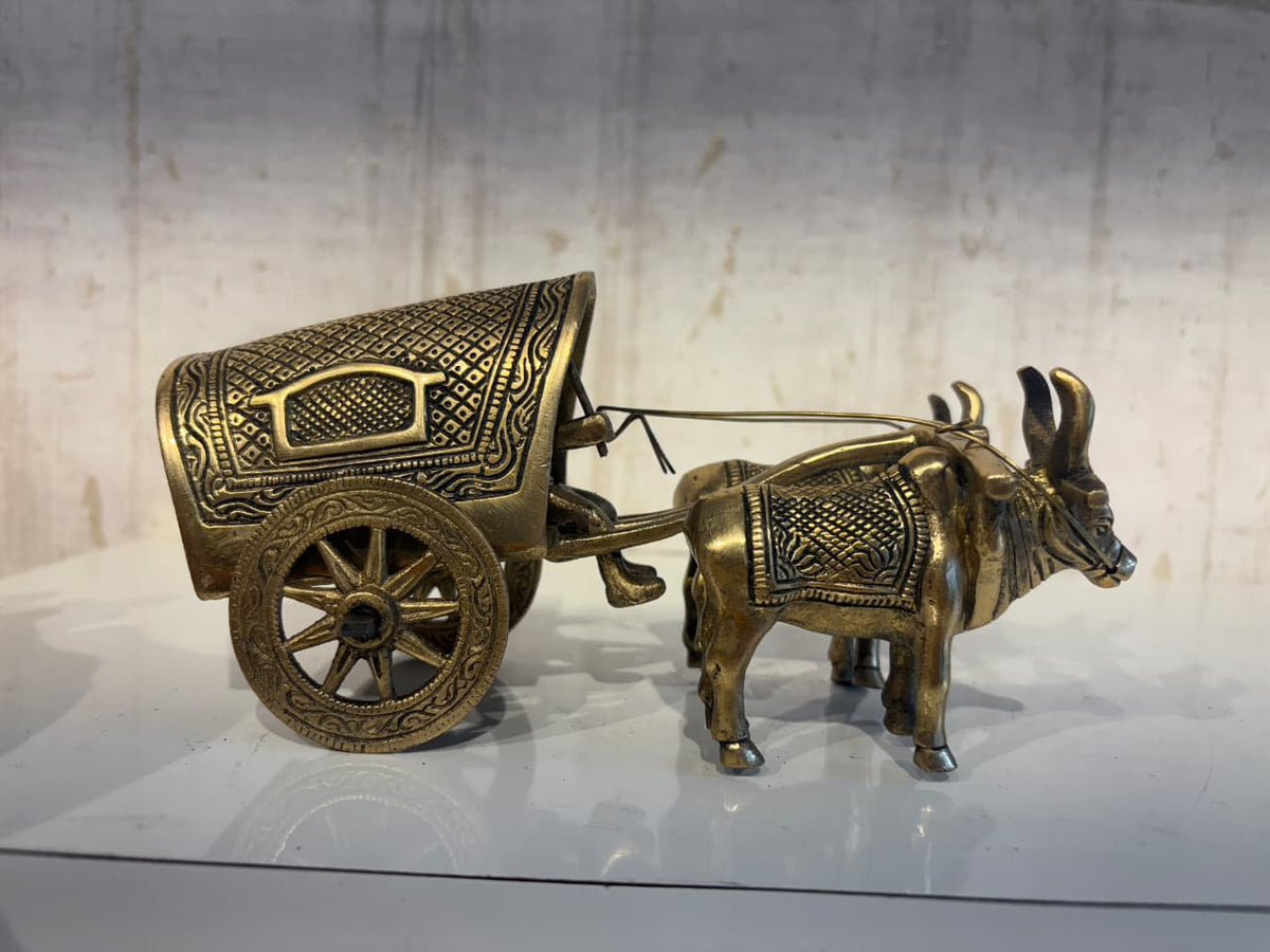 Brass Bullock Cart Figurine with Covered Canopy | Traditional Home Decor Showpiece