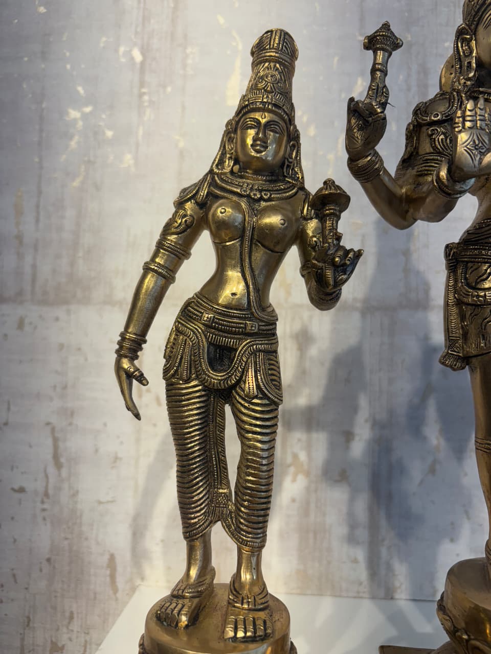 Brass Vishnu Lakshmi Bhudevi Statue Set – Antique Finish Hindu Deity Trio Idol