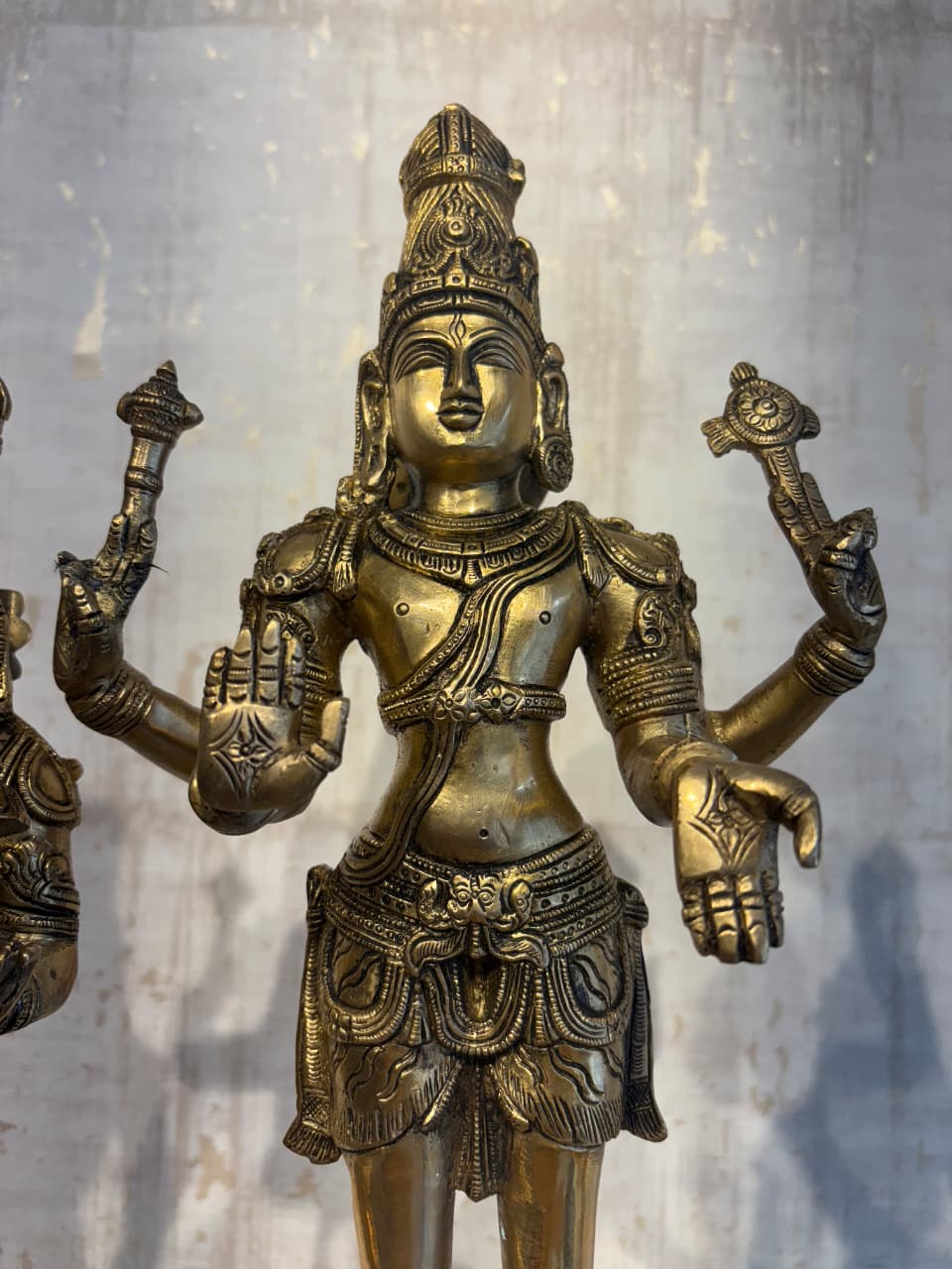 Brass Vishnu Lakshmi Bhudevi Statue Set – Antique Finish Hindu Deity Trio Idol