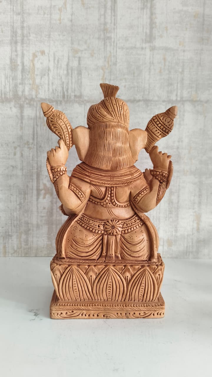 Hand-Carved Wooden Lord Ganesha Statue for Prosperity & Wisdom
