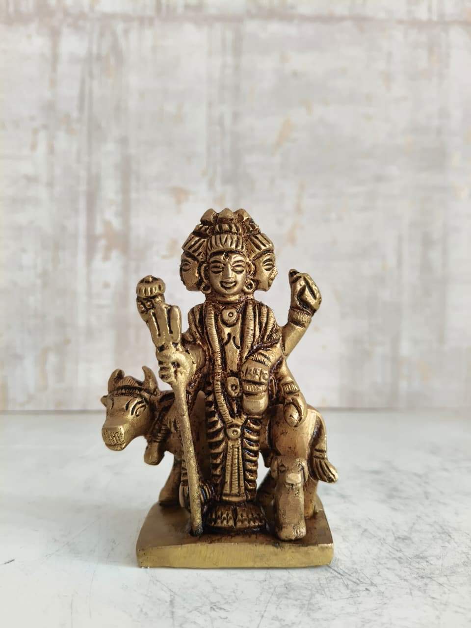 Brass Idol of Dattatreya with Three Heads and Four Dogs   Brass Ware