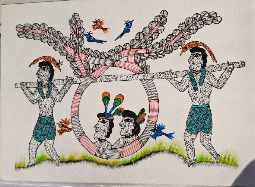 Traditinoal Tribal Life Painting – Handmade Gond Painting   Paintings