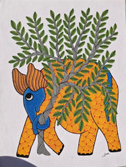 Hand-Painted Elephant & Tree of Life Gond Painting   Paintings
