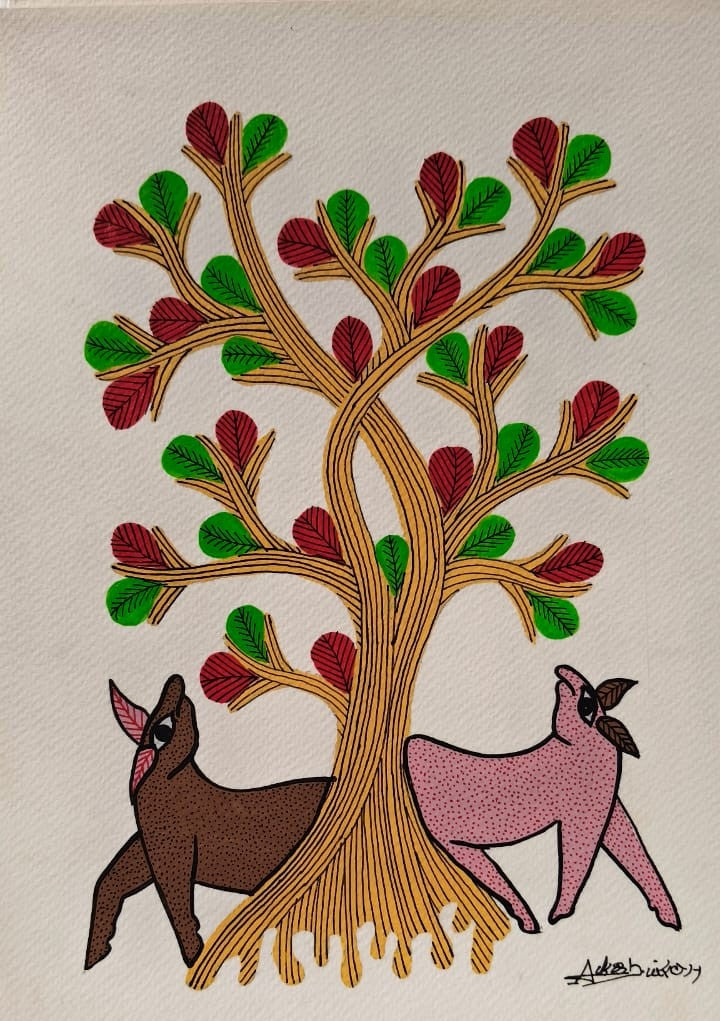 Sacred Deer of the Forest – Traditional Gond Painting   Paintings