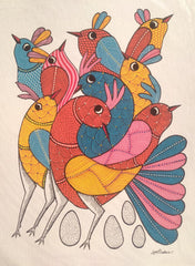 Handmade Birds Painting – Traditional Indian Gond Painting   Paintings