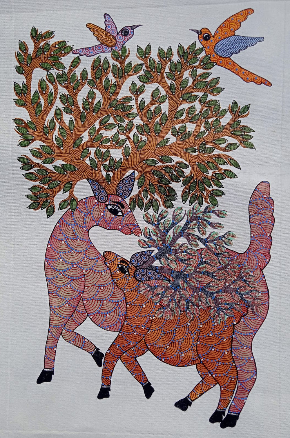 The Living Forest – Deer & Tree of Life | Handmade Gond Painting   Paintings
