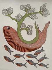 Surreal Fish with Tree of Life Tribal Wall Art -Gond Painting   Paintings