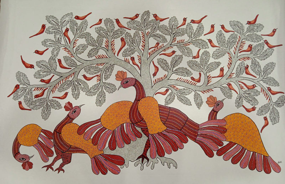 Peacocks and the Tree of Life - Gond Painting   Paintings