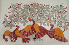 Peacocks and the Tree of Life - Gond Painting   Paintings