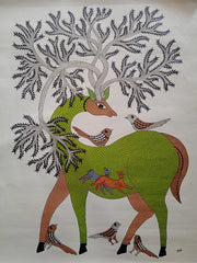 Hand-Painted Art with Inner Animal Motif - Gond Painting   Paintings