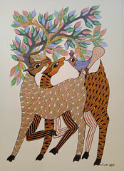 Three Vibrant Deer - Gond Painting   Paintings