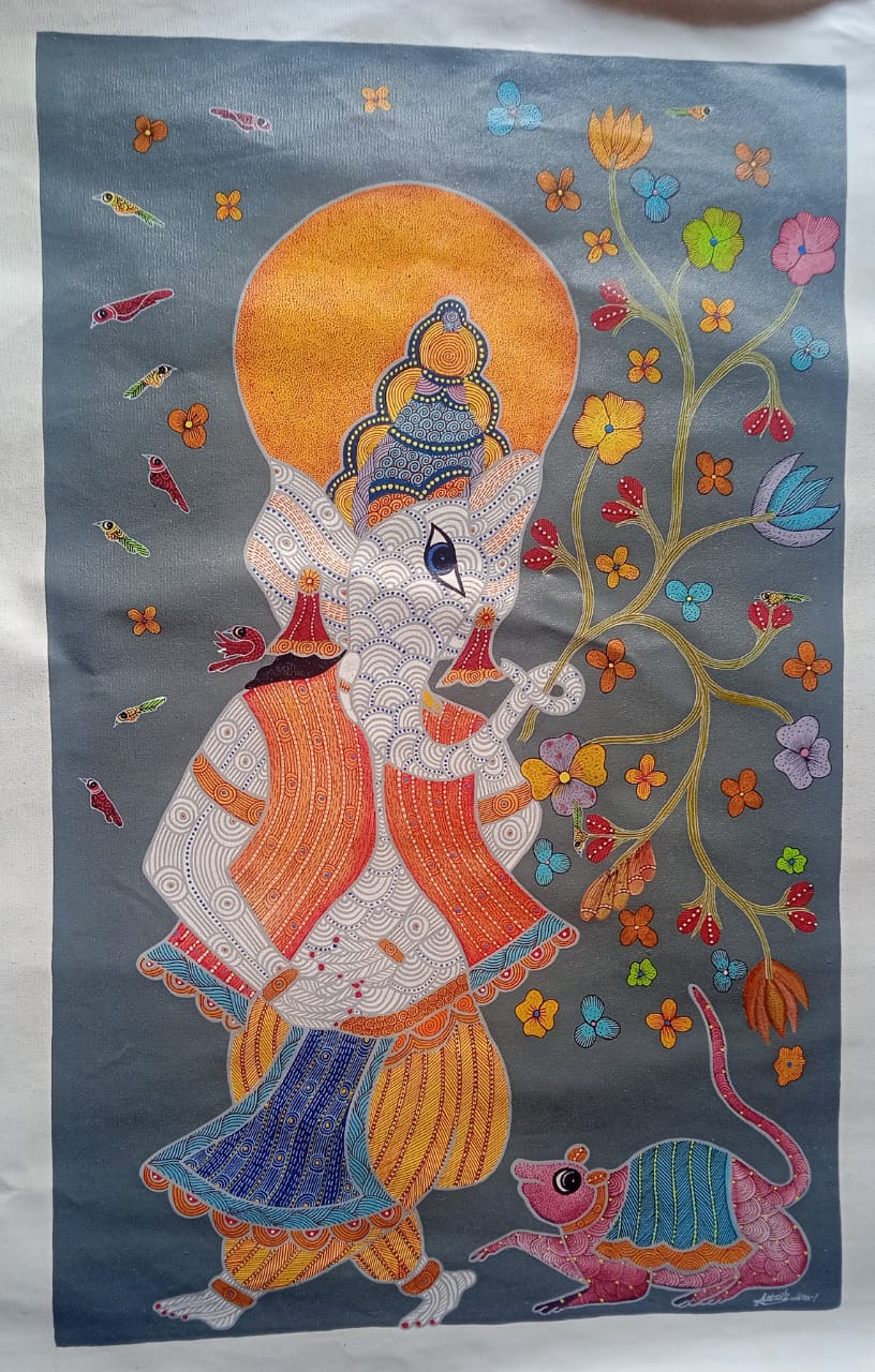 The Lord of Beginnings – God Ganesha Gond Painting   Paintings