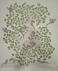 Tree of Life with Integrated Bird Motifs -Gond Painting   Paintings