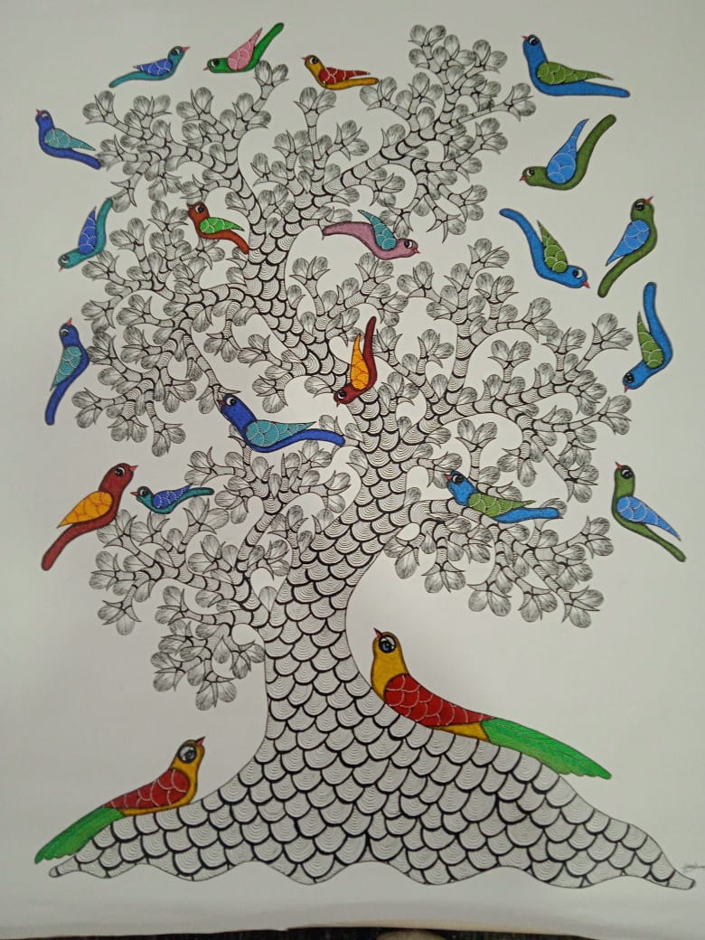 Handcrafted Gond Painting of Nature’s Harmony   Paintings