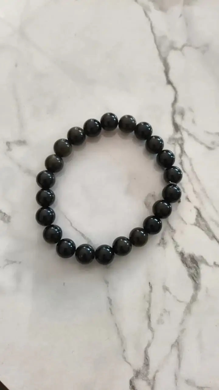 Natural Protective Obsidian Volcanic Glass Energy Beaded Bracelet   Accessories