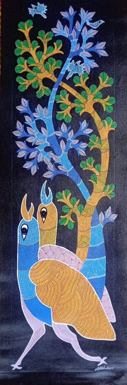 The Long-Necked Bird and the Great Tree of Life - Gond Painting   Paintings