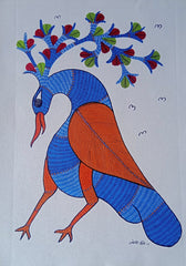 Vibrant Peacock Painting with Tree Crown - Gond Painting   Paintings