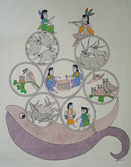 Circle of Life Gond Painting with Tribal Narratives   Paintings