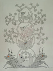 Gond Art Painting of Deer, Fish, Butterfly & Bird in Nature   Paintings