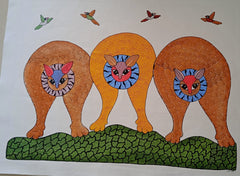 Three Forest Guardians Gond Painting   Paintings