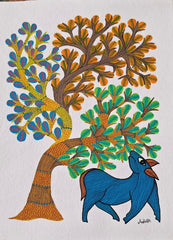 Sacred Tree & Blue Deer Gond Painting   Paintings