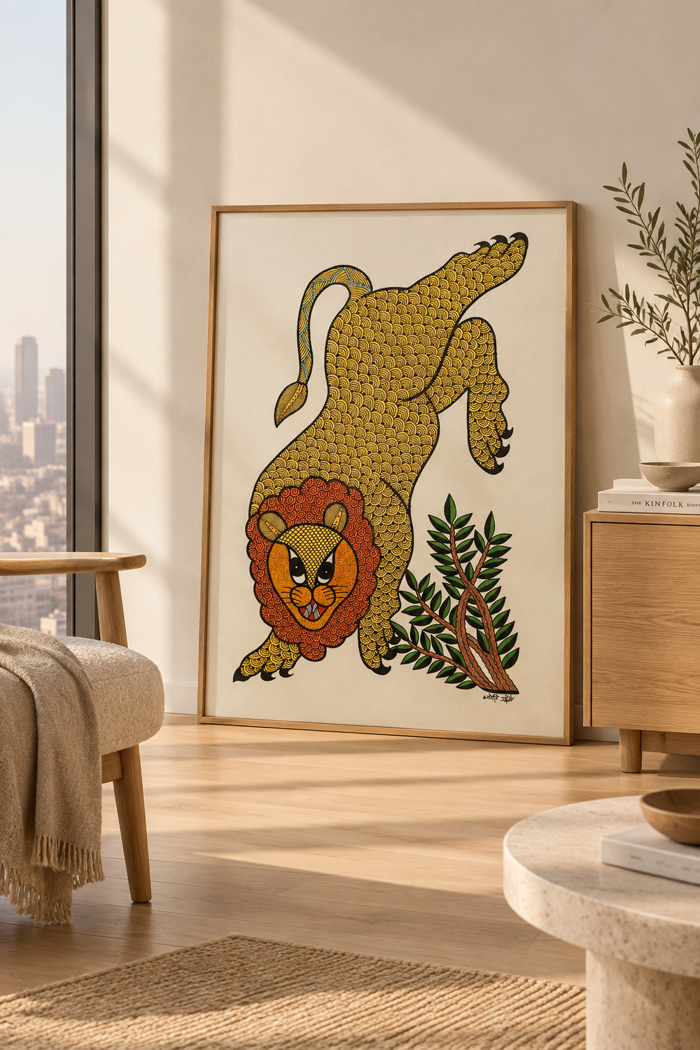 The Leaping Lion Gond Art Painting   Paintings