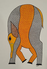 The Playful Elephant Calf - Gond Painting   Paintings