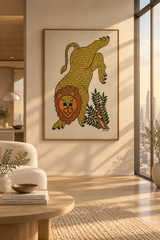 The Leaping Lion Gond Art Painting   Paintings