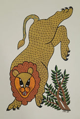 The Leaping Lion Gond Art Painting   Paintings