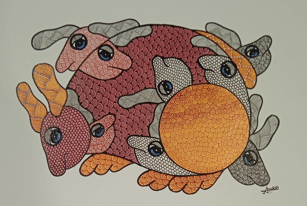 The Interconnected Herd - Gond Painting   Paintings