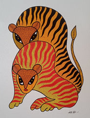 The Twin Tigers of the Forest - Gond Painting   Paintings