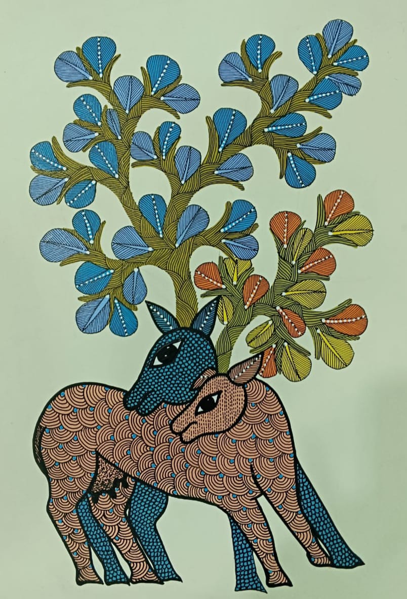 Deer & Sacred Tree Gond Painting   Paintings