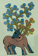Deer & Sacred Tree Gond Painting   Paintings