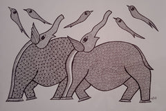 Elephant Painting Tribal Pen & Ink Wall Decor - Gond Painting   Paintings